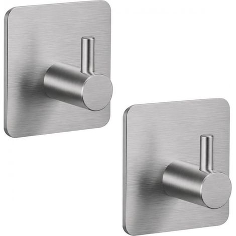 Lot de 2 crochets de fixation muraux adhésifs, cuisine, salle de bains - Acier inoxydable - Chrome - Linxor (1/5)