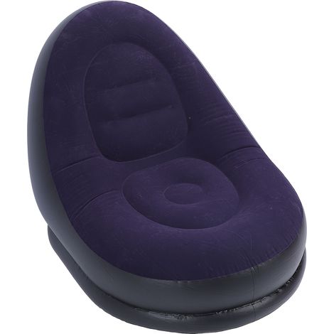 Chaise canapé gonflable bleu nuit velours PVC éco avec repose-pieds salon jardin voyage camping pique-nique chaise détente confortable (1/5)