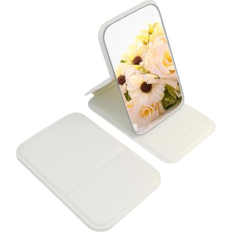 1 Miroir de poche, pliable, verre HD, support réglable, cuir PU, voyage maquillage
