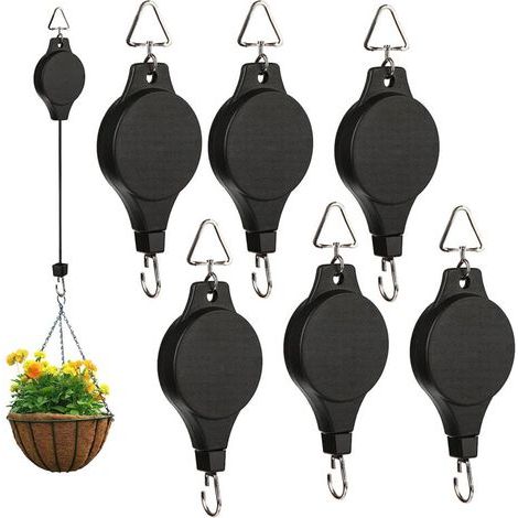 6 pack de poulies à crochets pour plantes,poulies pour plantes suspendues,poulies pour plantes,crochets rétractables pour plantes,paniers de jardin (1/5)