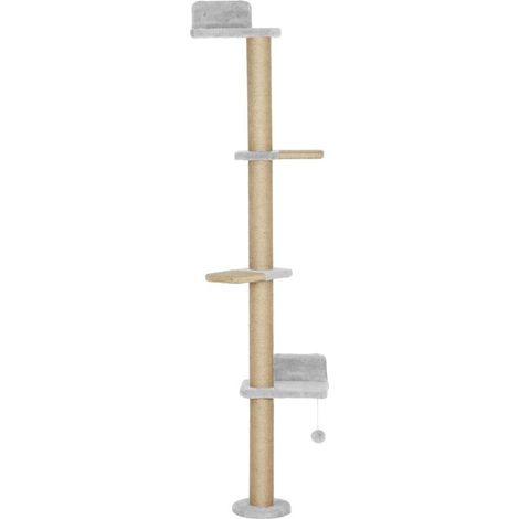 Arbre à chat à 5 niveaux, jouet, poteaux en sisal, tissu peluche, gris clair Ce produit est fabriqué avec des matériaux (1/5)