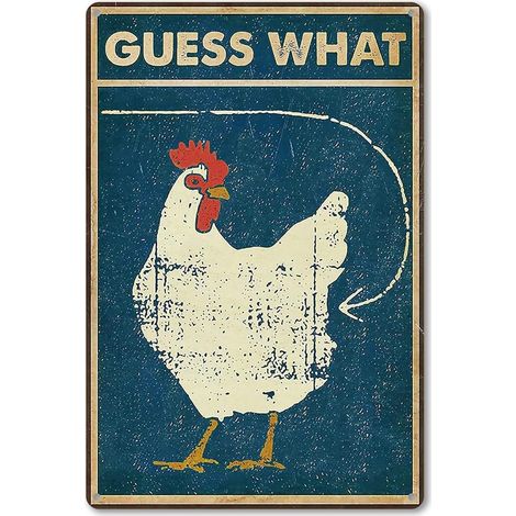 Funny Chicken Decor - "Guess What" Metal Sign for Chicken Coop and Kitchen Decor, 12"  8" (260) (1/5)