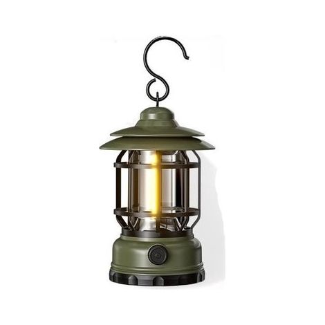 Lampada da campeggio a LED portatile multifunzionale per attività all'aperto - Lanterna retrò ricaricabile con connessione Type-C - Verde (1/5)