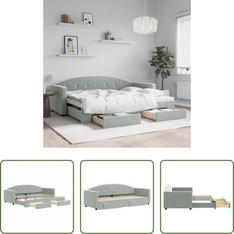 vidaXL Schubladenbett - Tagesbett Ausziehbar mit Schubladen Hellgrau 80x200 cm Samt (1/5)
