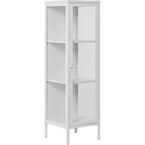 HENDRA - Vitrine 1 Portes Verre et Métal Blanc H140cm (1/5)