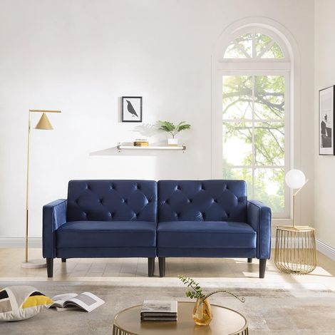 2-3 seater sofa in soft padded velvet for living room or home, Blue, Furniture (1/5)