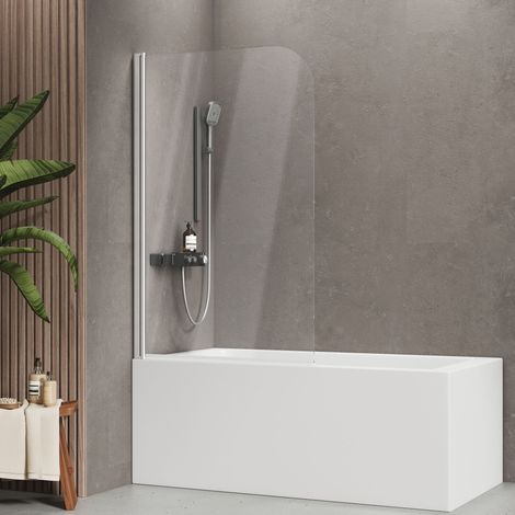 EMKE Duschabtrennung Badewanne 140x90 cm Chrom, Duschwand für badewanne 1-teilig 180° klappbar, 6mm ESG Anti-Kalk