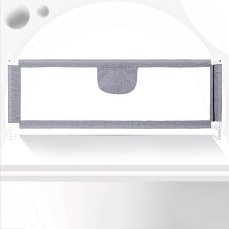 Barrière de lit de 200 cm - Protection Contre Les Chutes - Réglable en Hauteur- Barrière de lit pour Tout-Petits - Barrière de lit avec Filet aéré - Sûr, Facile à monter-2m-gris (1/5)