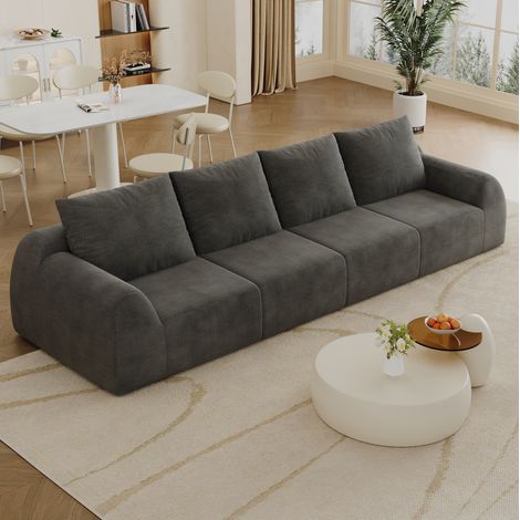 Canapé droit 324x95x85 cm en tissu gris foncé, sans montage, style moderne pour salon FloraGrace (1/5)