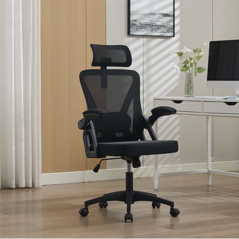 Sedia ufficio ergonomica con poggiatesta nera OKMYHOME (1/5)