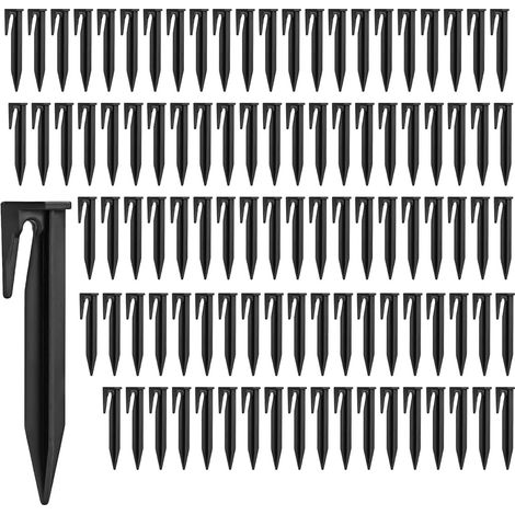 Piquets de, piquets de, clous en plastique pour fil périphérique, tondeuse à gazon, robot de tonte, tente, abri de jardin, auvent (noir) (1/5)