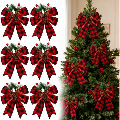 Lot de 6 nœuds de Noël, décorations pour sapin de Noël, pour mariages et fêtes de fin d'année, nœuds de Noël décoration pour cime de sapin de Noël (1/5)