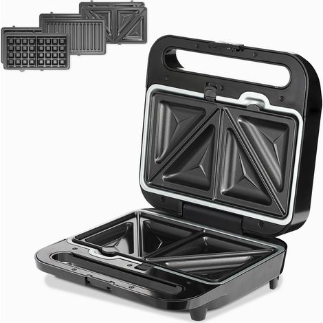 Monzana® XXL Toastie Maker 3-in-1 Sandwich Toaster 1000W Cool-Touch Handle Non-Stick Coating 3 Removable Sandwich Grill Waffle Plates