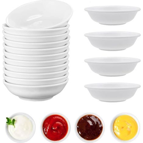 17 ciotoline per salse, ciotoline aeratrici, ciotoline rotonde bianche per salsa di soia, bicchieri aeratori riutilizzabili, mini bicchieri per snack e salse, intingoli e stuzzichini (7 x 1,8 cm) (1/5)