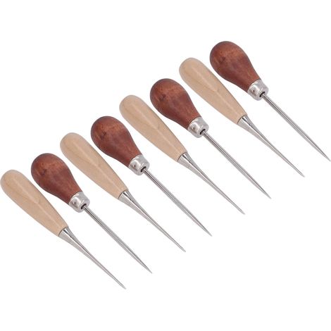 Poinçon en cuir 8 pièces avec manche ergonomique en bois et acier inoxydable pour une utilisation multifonctionnelle sans effort, idéal pour la cordonnerie et le bricolage. (1/5)