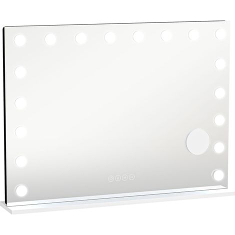 Miroir Maquillage Hollywood LED 80x60 cm 18 Ampoules Dimmables 3 Couleurs RGB Bluetooth Grossissant 10X Pose Table Murale (1/5)