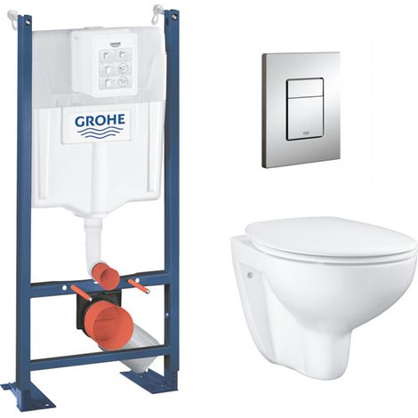 Grohe Pack WC Rapid SL autoportant + cuvette Bau Ceramic sans bride + plaque Skate Cosmo chrome (ProjectBau-1) (1/5)