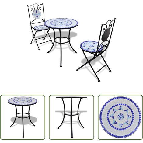 Mobilier de jardin - Ensemble de bistro 3 pcs Carreaux céramiques Bleu et blanc (1/5)
