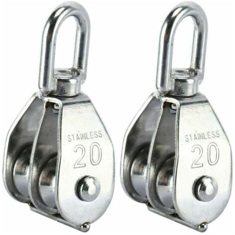 Satz aus 2 Doppelrollenblöcken aus Edelstahl 304 mit Doppelrollen-Drehhaken (M20) (1/5)