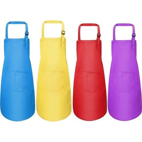 Set mit 4 Kinderschürzen, verstellbare Küchenschürzen für Kinder mit 2 Taschen für Jungen und Mädchen, Küchenschürzen (1/5)
