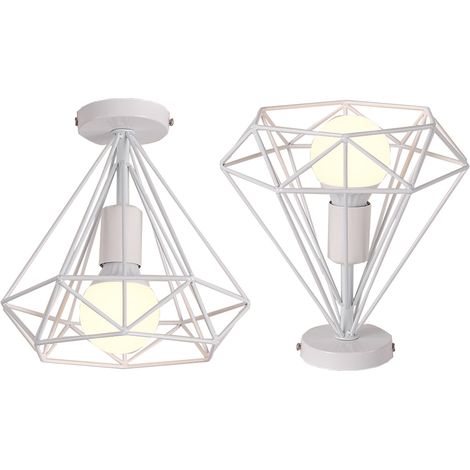 2PCS Lampe De Plafond Rétro Vintage En Forme De Diamant 25CM (Blanc) Plafonnier Industriel En Métal Et Fer E27 Pour Restaurant Et Café (1/5)