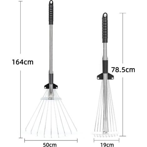 Râteau à fils rétractable — Râteau à feuilles pour jardin domestique — Râteau de jardinage réglable à dents en acier inoxydable (1/5)
