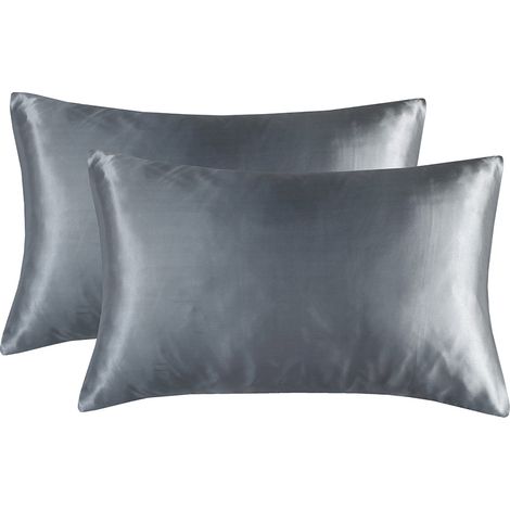 Funda de almohada de seda artificial para comercio exterior, funda de almohada de satén, funda de almohada de color liso al por mayor, ropa de cama Nantong al por mayor, gris oscuro US-CK: 51102cm2 (2 (1/5)