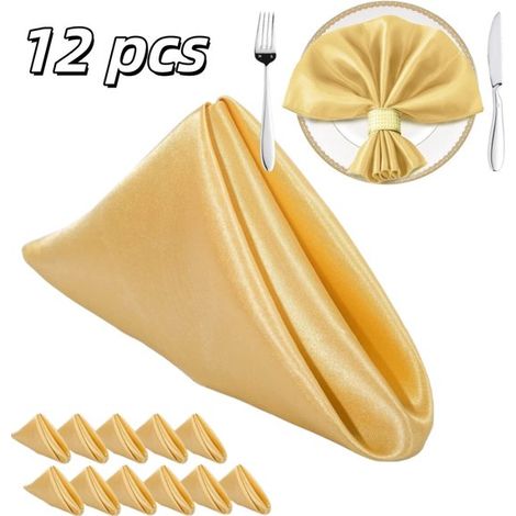 12 piezas, Mantel cuadrado de satén, Suave y agradable al tacto, Mantel para banquetes, Mantel, 43 x 43 cm, Para banquetes y reuniones, Dorado (1/5)