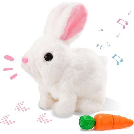 Lapin interactif en peluche 18 cm avec son et carotte - Jouet éducatif
