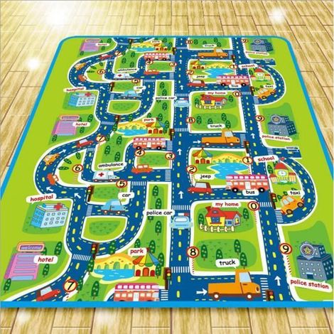 Tapis de jeu d'activité non toxique, grand et épais, tapis d'apprentissage pour bébé avec carte de la ville à circulation routière avec sac de transport pour enfants, toodler