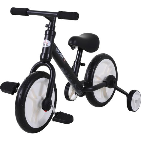 Vélo Enfant draisienne 2 en 1 roulettes et pédales Amovibles Roues 12" Hauteur Selle réglable pour enfants de 2 à 5 ans Acier Noir