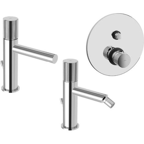 Composizione miscelatori lavabo e bidet con scarico automatico +
