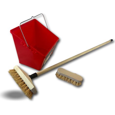 Kit Balai brosse lave-pont  Seau rectangulaire  Brosse à laver  Manche - Quantité x 1 - Version chiendent (1/5)