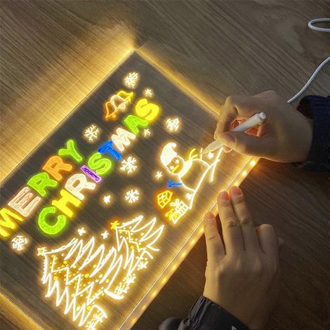 Tableau mémo LED, tableau blanc lumineux en acrylique avec marqueurs lumineux (11,8 x 7,9 pouces) (1/5)