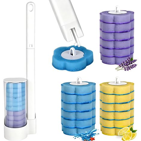 Brosse WC Jetable, Brosse WC jetable avec 18 recharges nettoyantes, Suspendu Brosse Toilettes WC pour Salle de Bain, Baignoire, Lavabo (1/5)