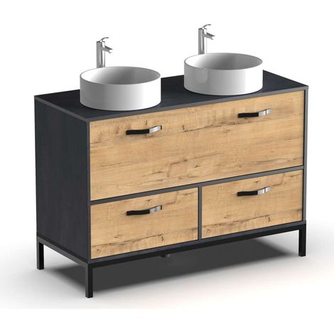 Mueble de lavabo cerámico Sena acabado imitación mármol/roble, 92cm(alto) 120cm(ancho) 50cm(largo) (1/5)