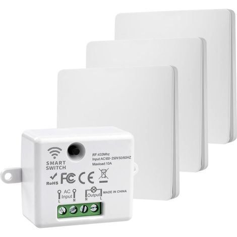 Interrupteur sans fil 230V interrupteur va et vient sans fil 10A 433MHz interrupteur radio sans fil et sans pile d'éclairage télécommandé Portée 30M Sans Câblage 1 récepteur 3 Contrôleur (1/5)