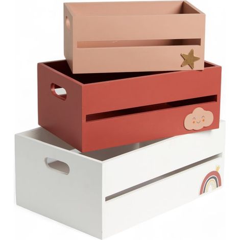 Lot de 3 Caisses Cagette de rangement "La Tête dans les Nuages" Kid Story -  - (1/4)