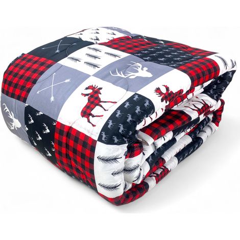 Couette Grey Square Bow – Couette d'hiver Microfibre Hypoallergénique 300 g/m², Patchwork nordique, Fabriqué en Italie 2 PLACES