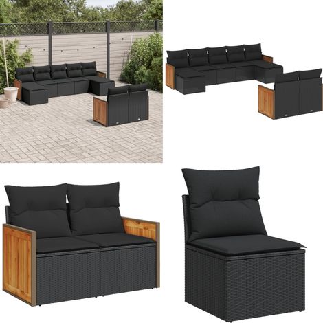 Salon de jardin 9 pcs avec coussins noir résine tressée - Ensemble Salon De Jardin - Meuble Extérieur - Mobilier De Jardin - Salon De Jardin Design - Set De Salon De Jardin - Home & Living (1/5)