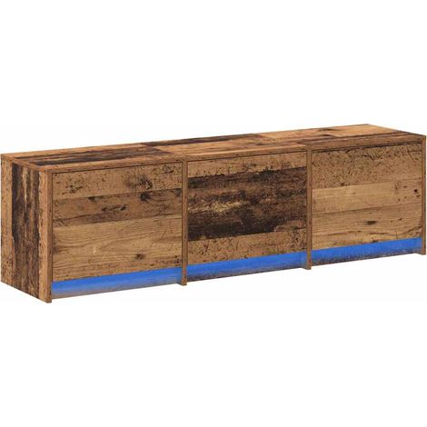 Mobile TV rettangolare con illuminazione a LED e cassetto 140 x 34 x 40 cm legno ingegnerizzato finitura legno anticato 020056325