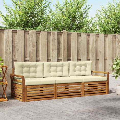 Outdoor-Sofagarnitur mit Kissen 3 pcs Natur und Creme