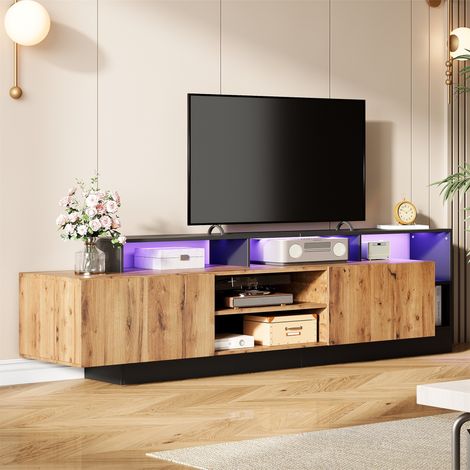 Meuble TV 190x40x48.5cm - espace de rangement ouvert avec affichage LED - pour téléviseurs jusqu'à 70 pouces - bois (1/5)
