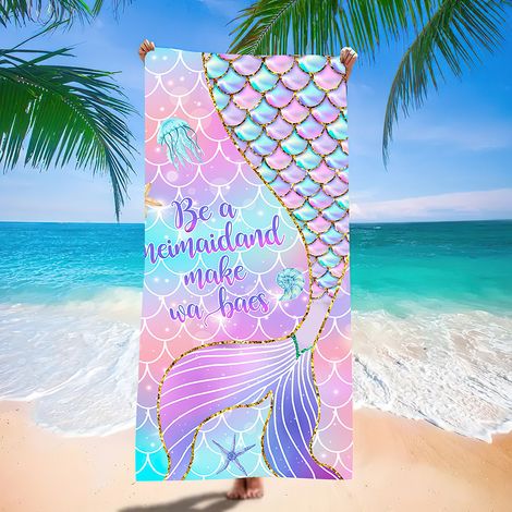 Mikrofaser-Strandtuch-Set, extra groß, schnelltrocknend, weich, sandabweisend, 76 x 152 cm, für Kinder, Frauen und Männer, Pool, Schwimmen, Strand, unverzichtbares Zubehör (Meerjungfrau)