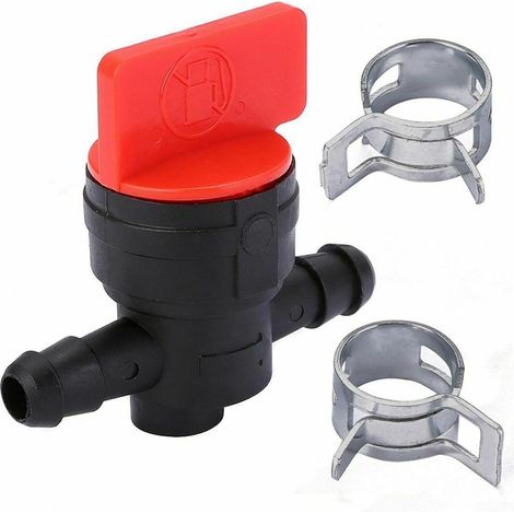 Valve d'arrêt de carburant pour tondeuse à gazon, robinet à essence avec 2 pinces, compatible tuyau de 6 à 8 mm, accessoire de jardin durable pour moteurs essence et diesel (1/4)