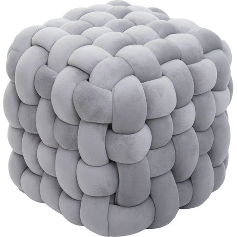 Hocker HHG-939, Sitzhocker Ottomane Polsterhocker Knoten-Pouf, Samt (220g/m²) 39cm dunkelgrau
