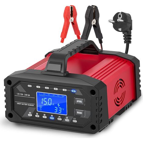 15A Chargeur de Batterie de Voiture, 12V/24V Chargeur de Batterie Intelligent Entièrement Automatique avec Compensation de Température pour Les Batteries Plomb-Acide et LifePO4 (1/5)