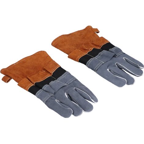 Gants anti-brûlures en cuir de vachette, résistants aux hautes températures et au feu, pour le camping, le barbecue et le micro-ondes (café). (1/5)