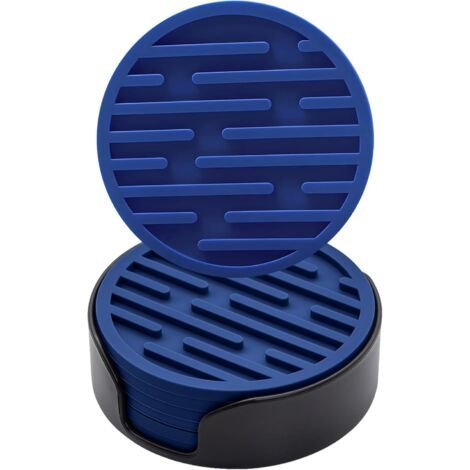 QORVA-Lot de 6 sous-verres en silicone de 10 cm de diamètre (Bleu Marine) avec supports, sous-verres ronds antidérapants, adaptés aux mugs, sous-verres à boire