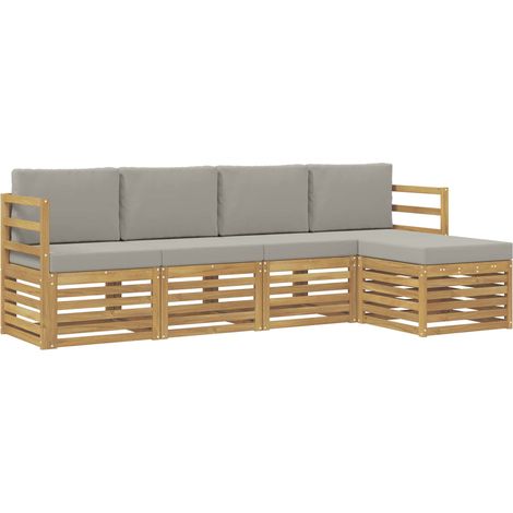 Set di divani da esterno 5 pz Bianco e Grigio Chiaro Poliestere vidaXL (1/5)